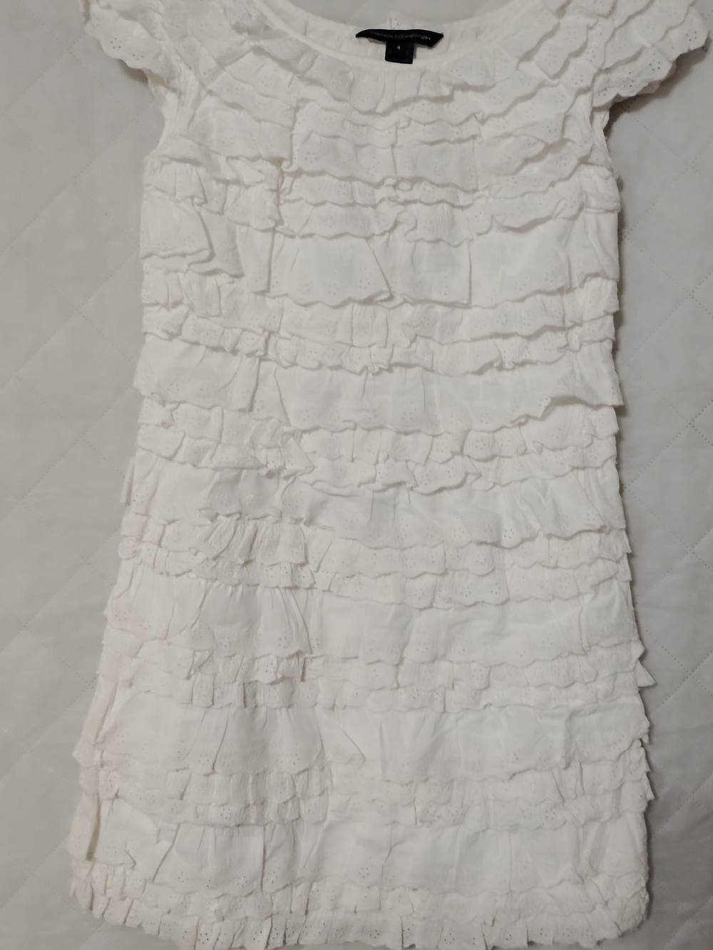 French Connection White Ruffled Eyelet Mini Dress Size 4